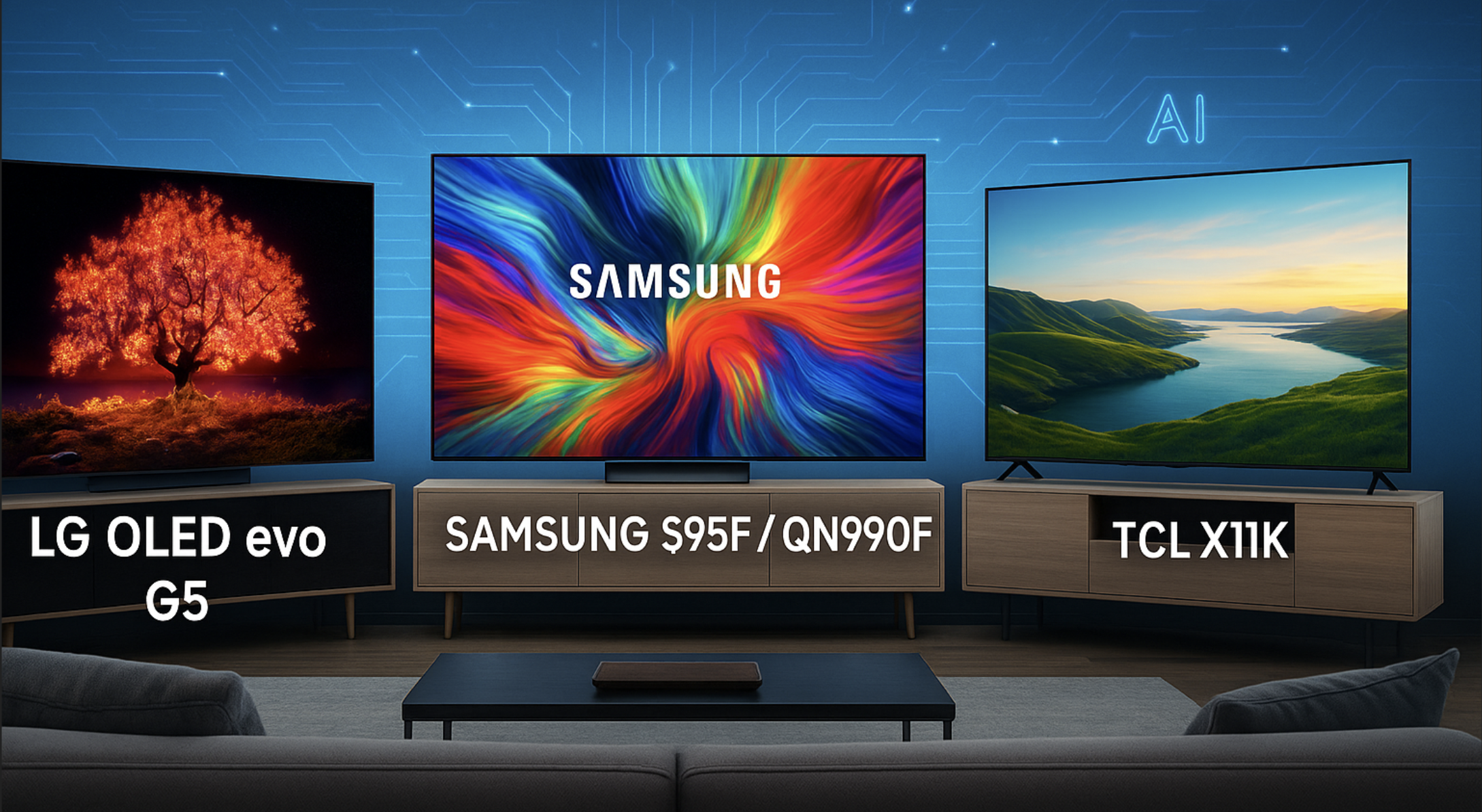 LG OLED G5 vs 삼성 QN990F vs TCL X11K 2025 프리미엄 TV 대전 썸네일