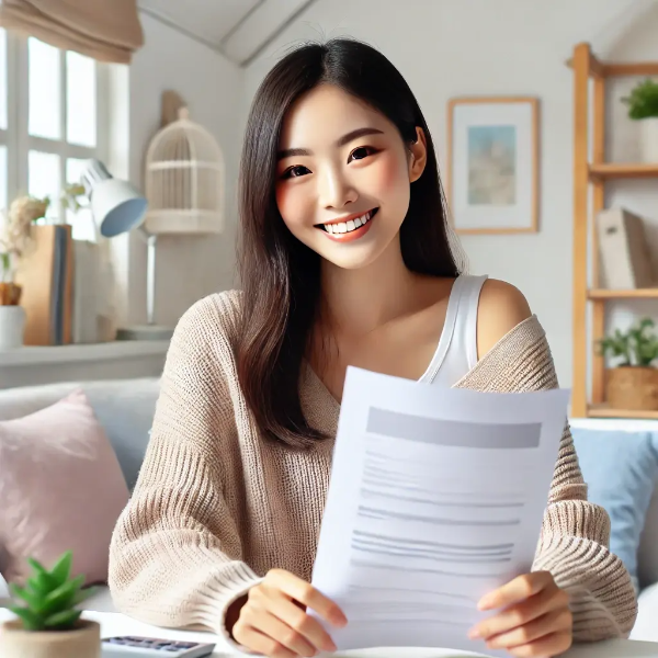 2025 근로장려금 수혜를 상징하는 밝게 웃는 동양인 여성