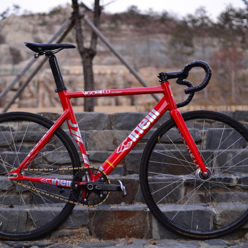 도심에서 픽시 자전거를 타고 이동하는 라이더 모습