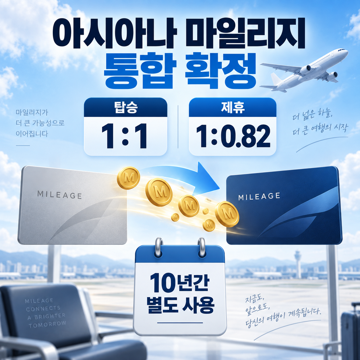 아시아나 마일리지 통합안 확정 - 대한항공 전환비율 1:1·1:0.82 총정리