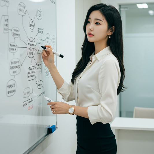 마인드맵 그리고 있는 여성 이미지