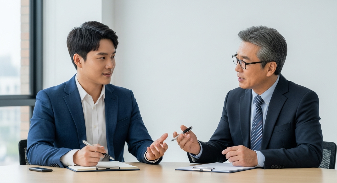 젊은 청년이 멘토에게 조언을 받고 있다