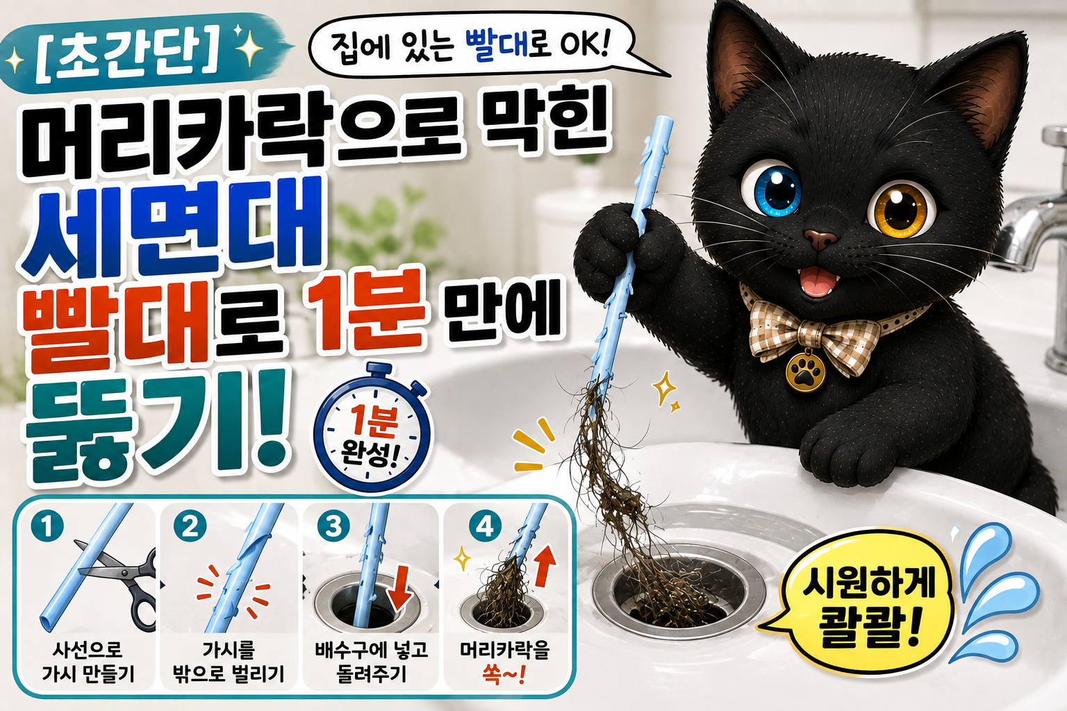 세면대 머리카락 막힘, 빨대 하나로 쉽게 해결하는 방법과 오래 막히지 않는 관리법