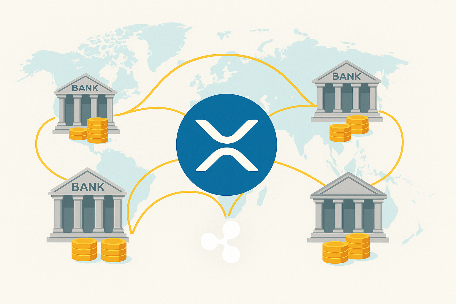 &lt;img src=&quot;/mnt/data/A_2D_digital_illustration_visually_represents_Ripp.png&quot; alt=&quot;AI로 생성한 삽화: 밝은 배경에서 리플(XRP) 로고가 세계 각국의 은행들과 금화로 연결된 글로벌 금융 네트워크&quot;&gt;