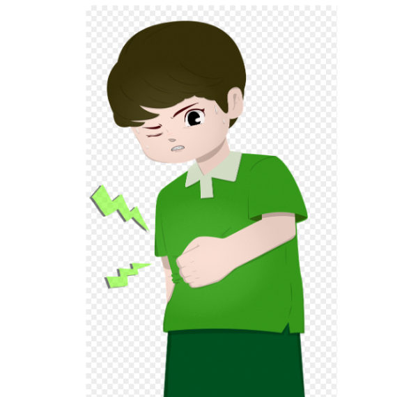 위 건강 악화로 복통을 느끼는 남자 아이 일러스트