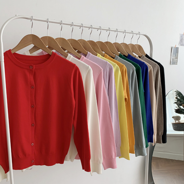 부드러운 캐시미어 라운드 숏 크롭 니트 가디건 여성 가디건 가을 핑크 그린 레드