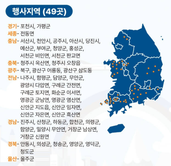 특별재난지역 온누리상품권 20% 환급 지역 리스트