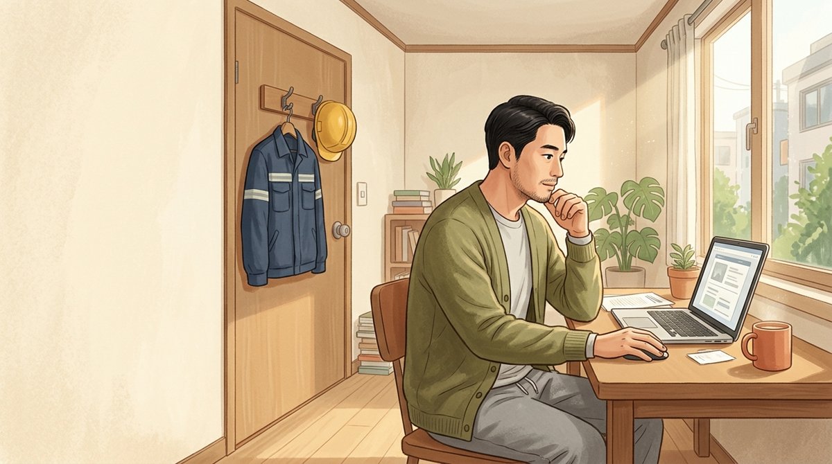 일을 쉬는 중에 노트북으로 근로장려금 대상인지 확인하는 모습