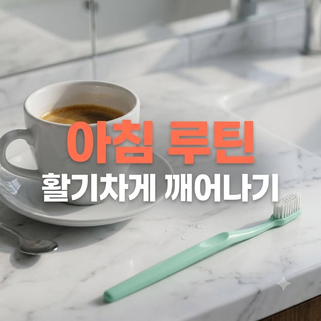 커피잔 옆에 칫솔이 놓인 욕실 세면대, 커피 후 양치 타이밍 안내 썸네일