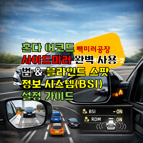 혼다 어코드 사이드미러 완벽 사용법 & 블라인드 스팟 정보 시스템(BSI) 설정 가이드