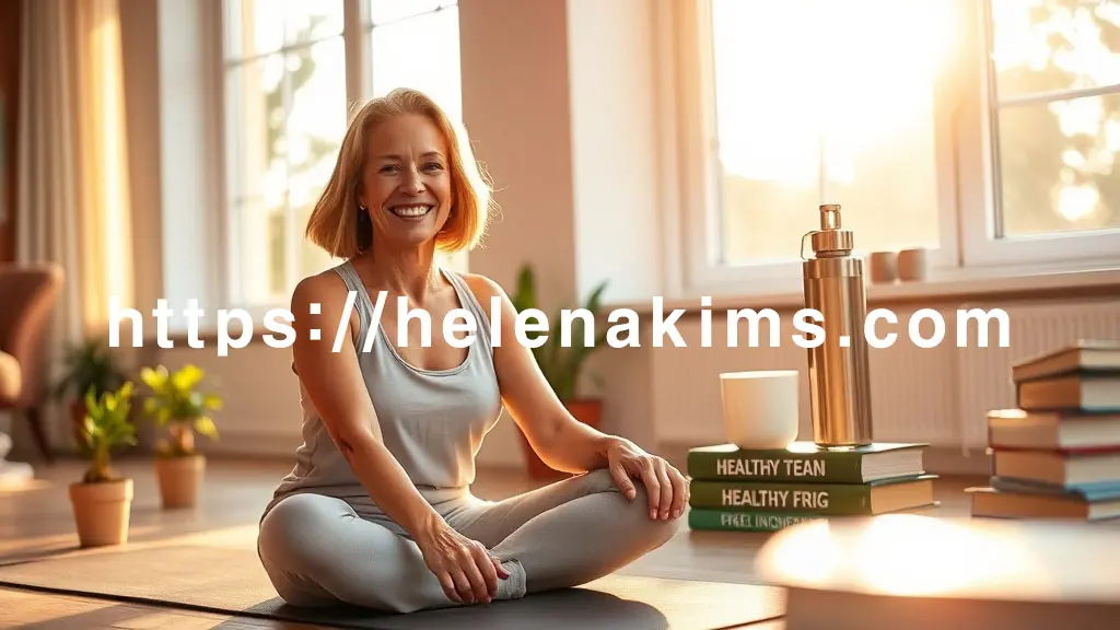 햇살 가득한 실내에서 편안하게 미소 짓는 여성이 요가 매트 위에서 가볍게 스트레칭하거나, 창가에서 건강한 차 한 잔을 들고 있습니다. 그녀의 표정에는 요실금 걱정에서 벗어난 평온함과 활력이 느껴집니다.