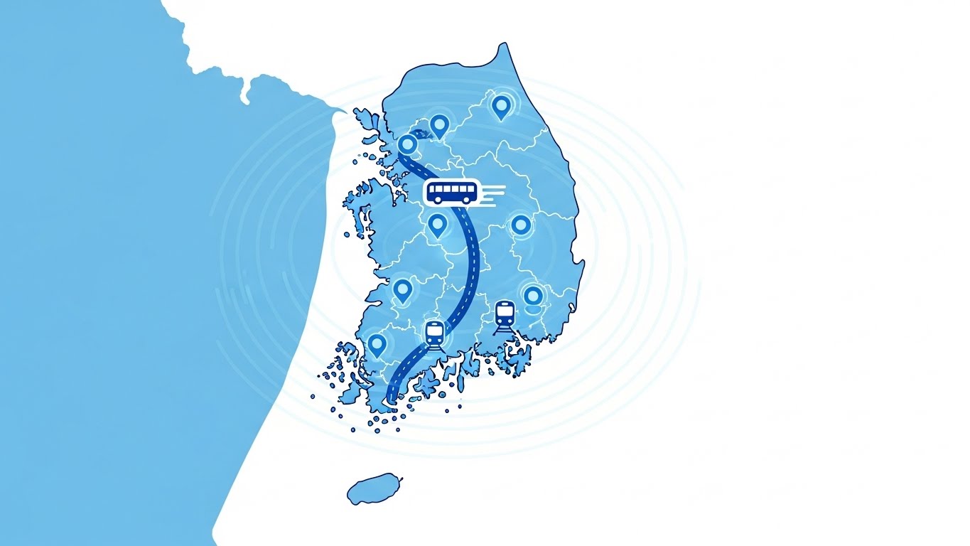 2026년부터 제주도까지 포함하여 전국 어디서나 K-패스 혜택을 누릴 수 있음을 보여주는 지도 그래픽