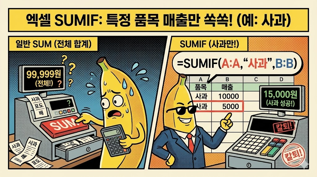SUMIF: 특정 품목(예: "사과")의 매출 합계만 구하기