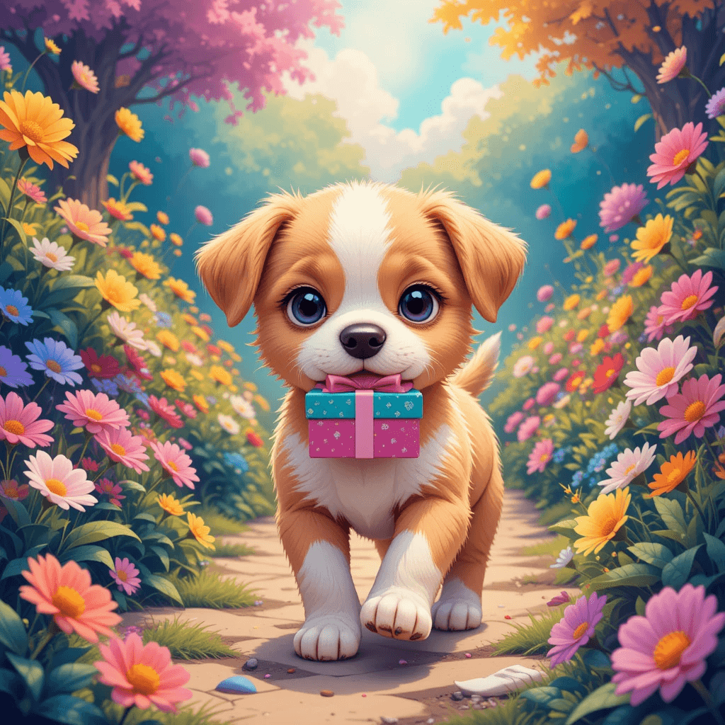 강아지가 나오는 길몽 중 강아지가 선물을 물고 오는 꿈