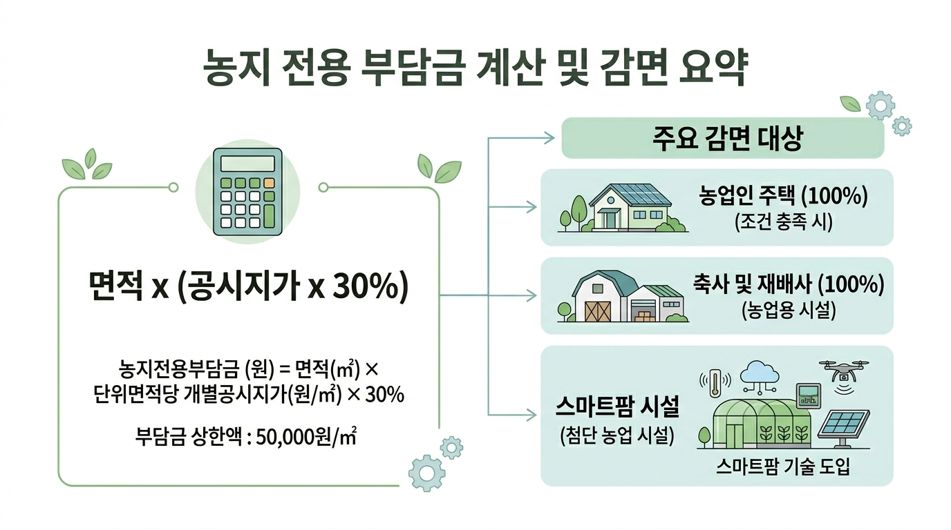농지 전용 부담금 계산 감면 조건 인포그래픽
