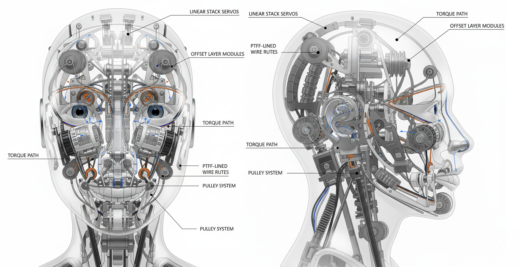 휴머노이드 얼굴 모터 배치 최적화: 토크 손실 15~30% 줄이는 와이어·풀리·Bowden 설계 전략