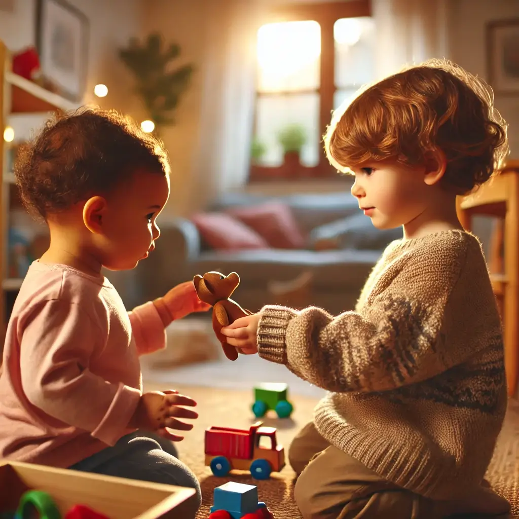 사회성 발달하는 과정에서 장난감을 나눠주는 아이의 모습