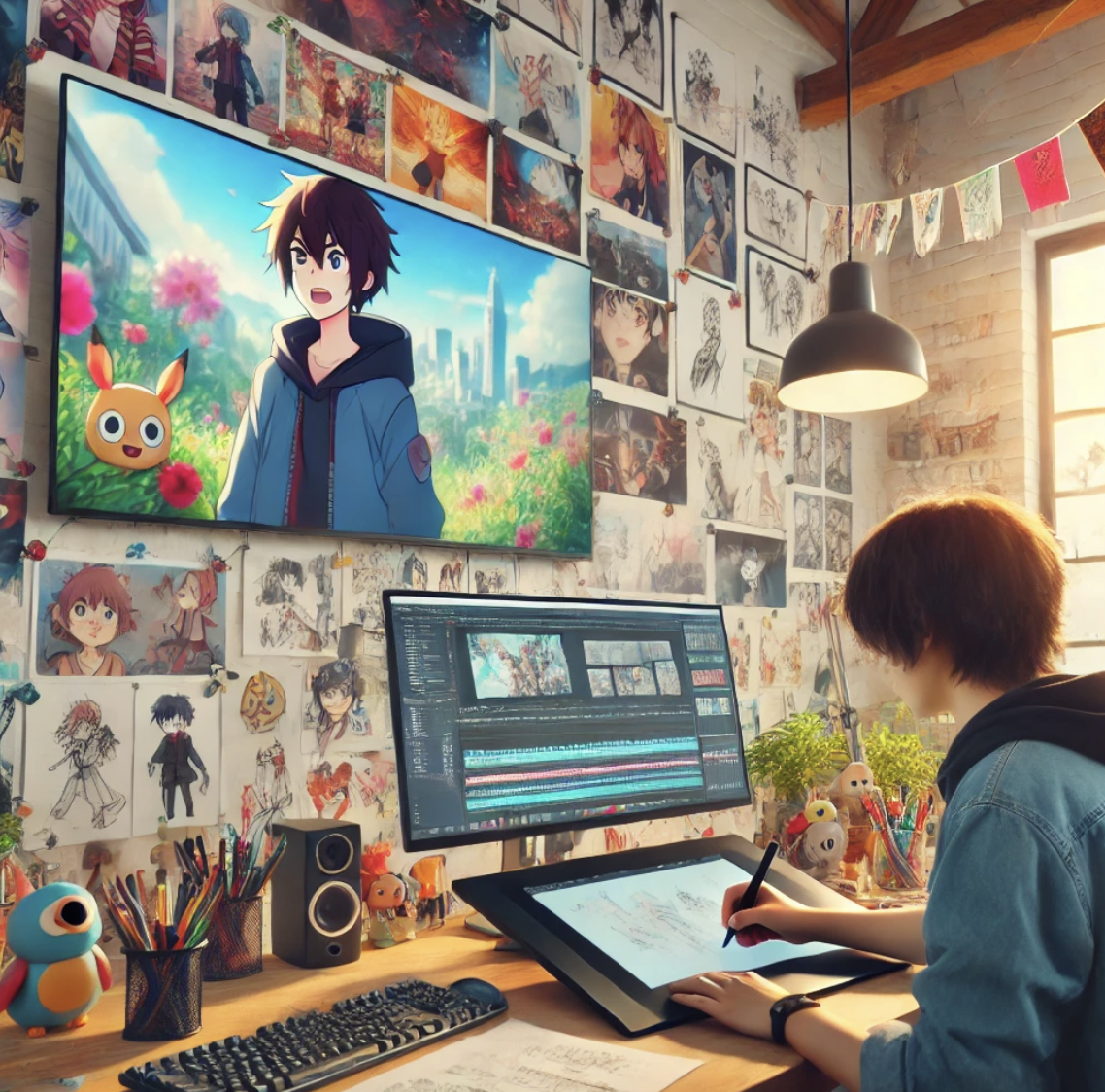 애니메이션 관련 직업을 가진 사람의 일을 하는 모습