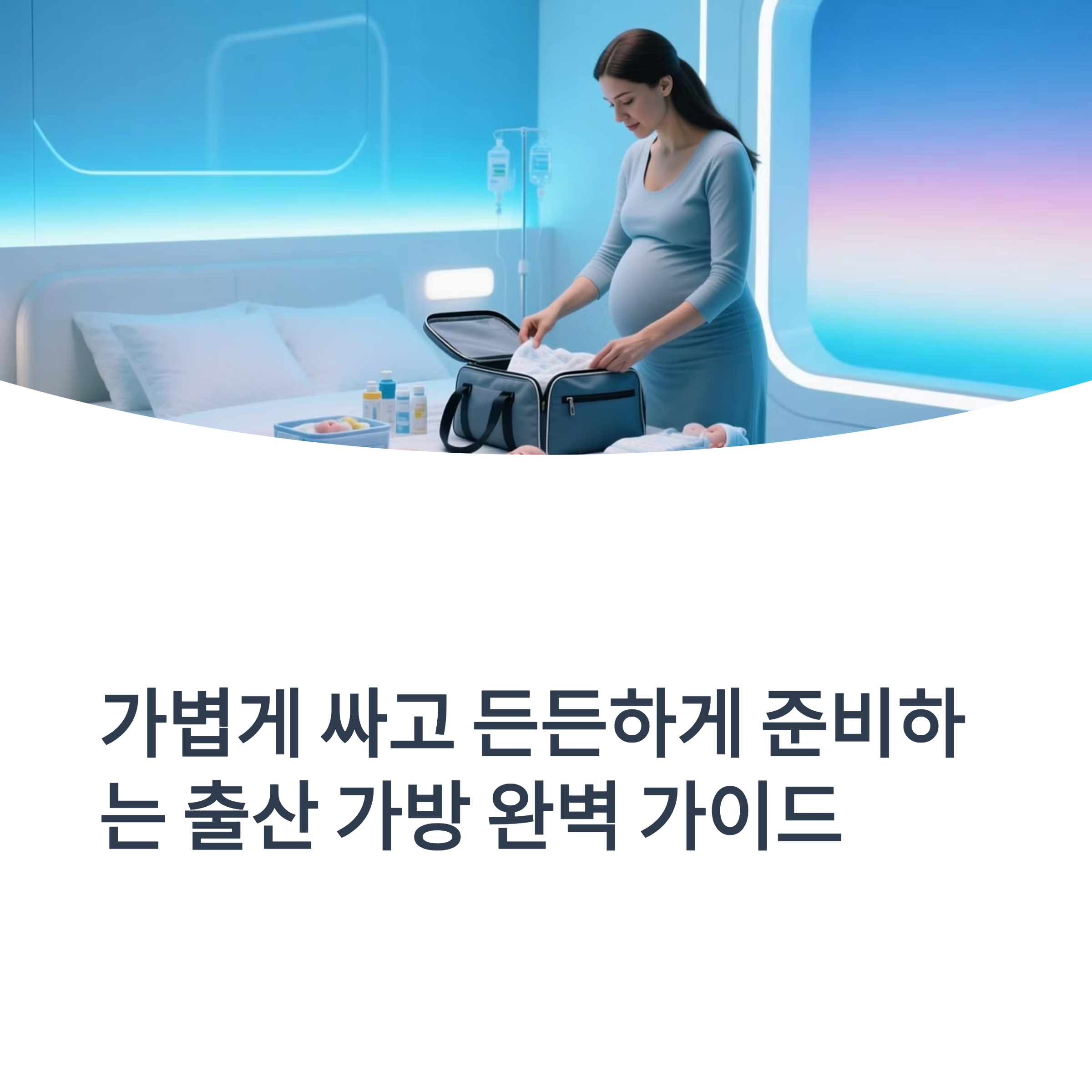 임산부가 병실에서 출산 가방을 정리하는 장면, 출산 가방 완벽 가이드 표지 이미지