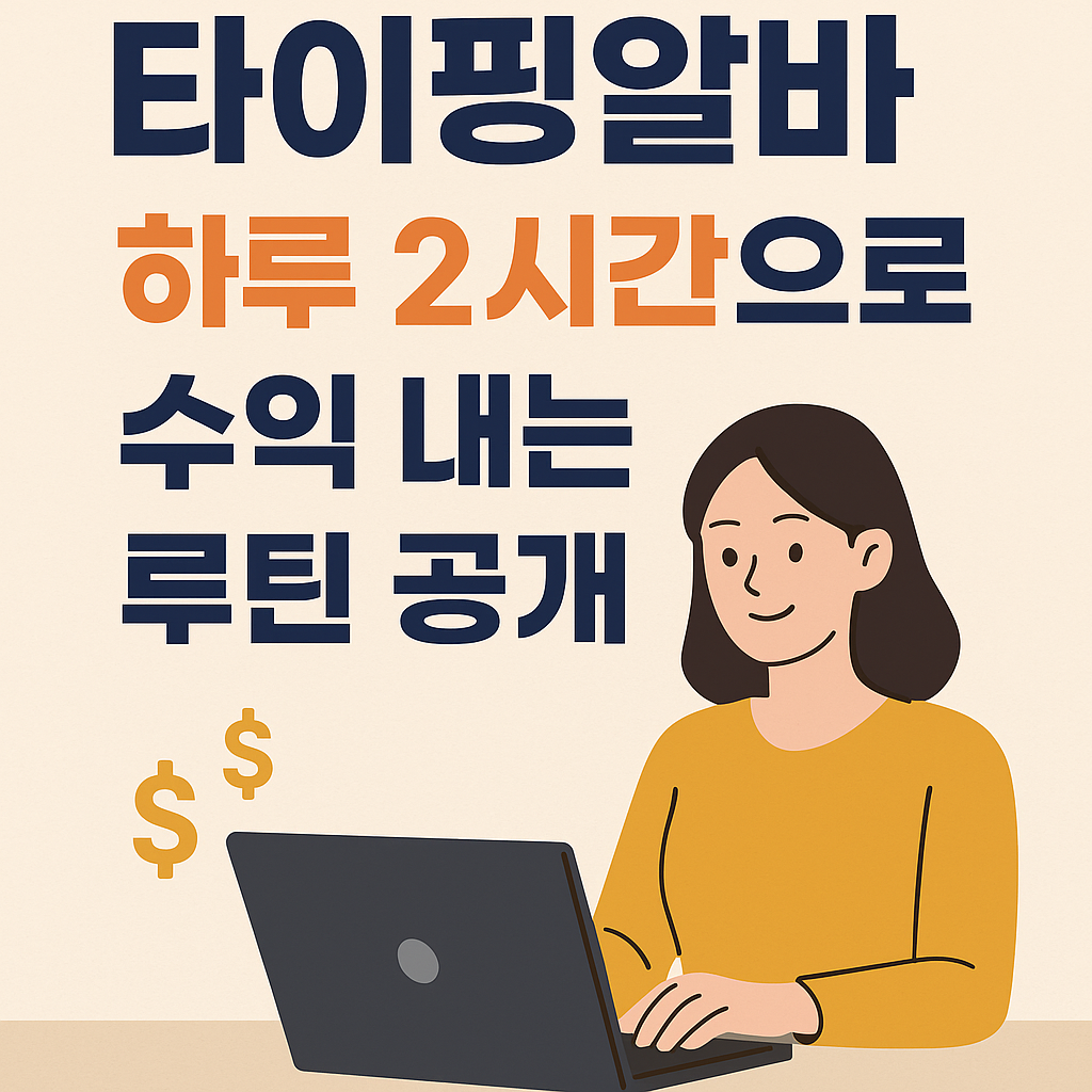 노트북으로 타이핑하는 여성과 수익을 상징하는 달러 아이콘, 타이핑알바 루틴 소개