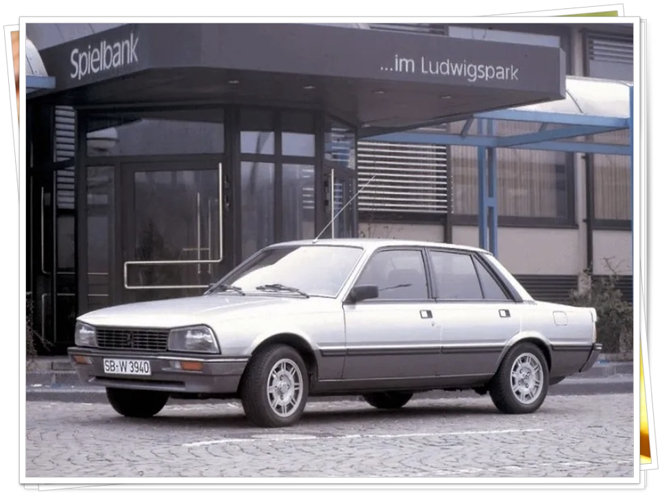 푸조 505 터보 디젤 세단의 측면 뷰