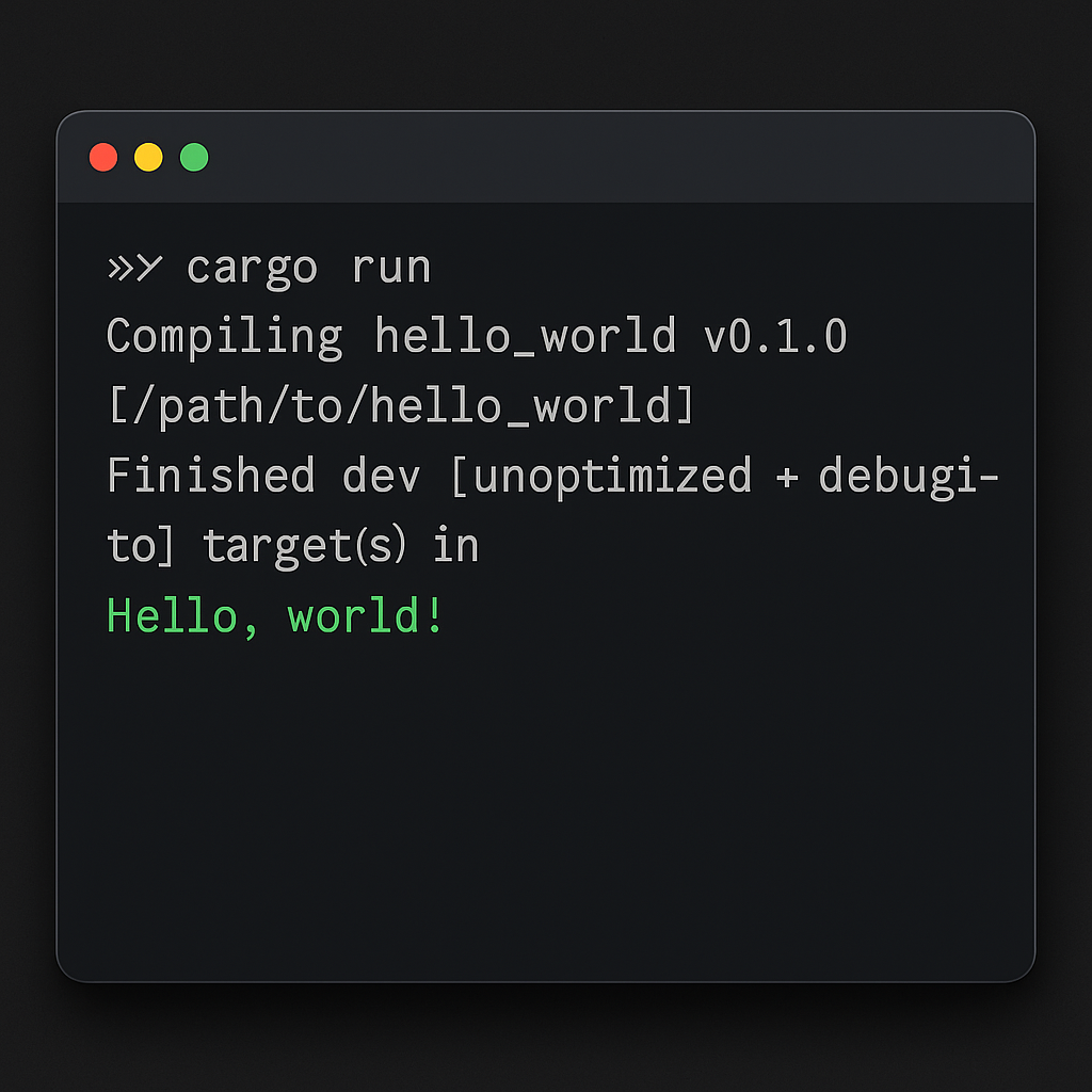 Rust Hello World 프로그램 실행 화면