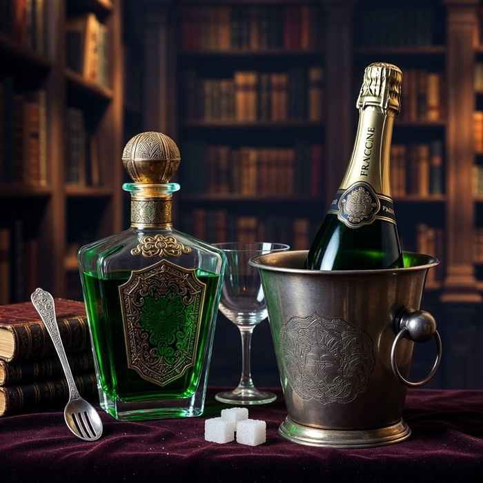 데스 인 더 애프터눈 재료 - 압생트, 샴페인, 그리고 앤티크한 소품들