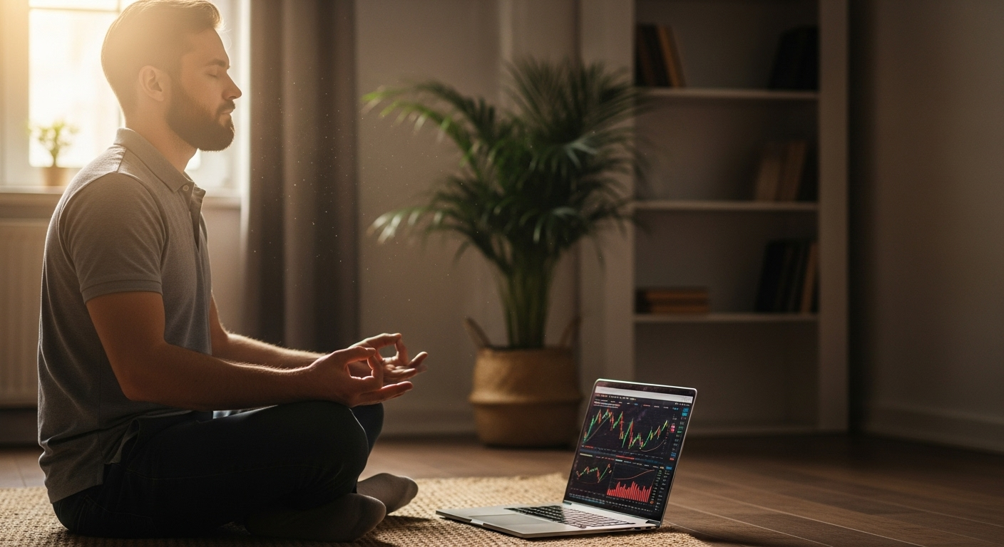 주식 차트를 보며 침착하게 감정을 다스리는 투자자의 모습