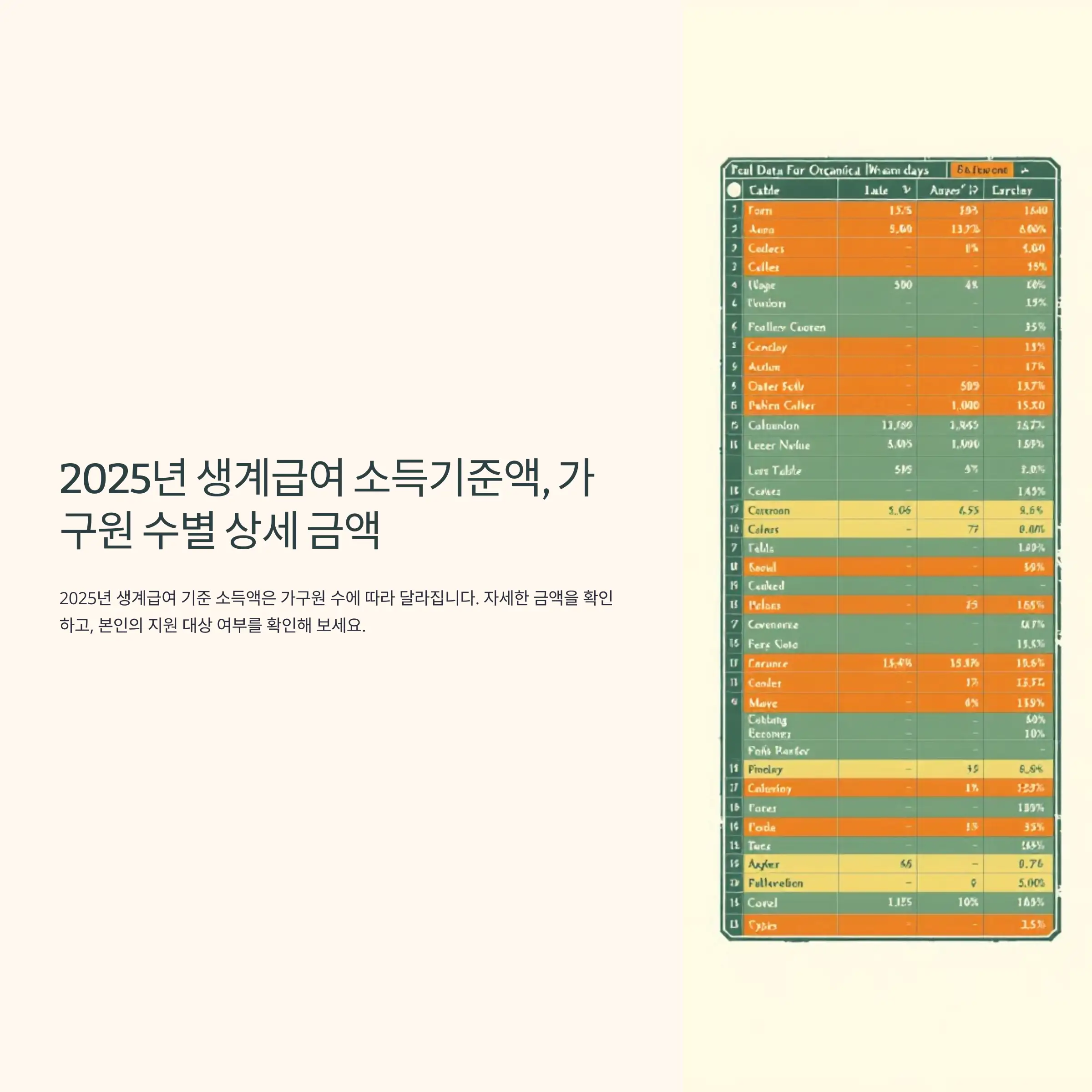 2025년 생계급여 소득기준액, 가구원 수별 상세 금액 4인 가구