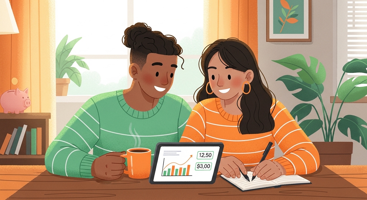 부부가 가계부를 작성하는 그림