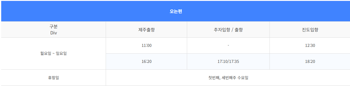 추자도 배편 및 시간표