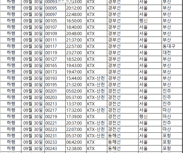  할인 특가 열차 운행 시간