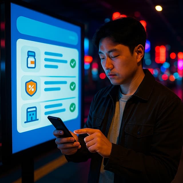 도심에서 다이렉트 실손 비교 결과를 확인하는 장면