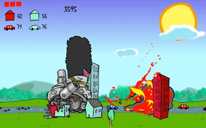 탱크를-조종하여-도시에-있는-건물과-차량을-파괴하는-장면