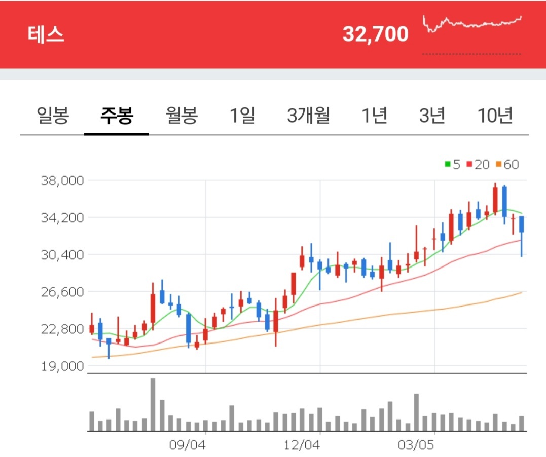 테스 주가