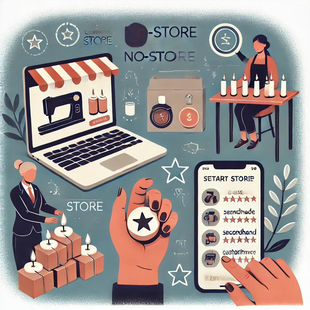 온라인 쇼핑몰 화면과 주문 처리 장면,온라인 비즈니스를 관리하는 화면.