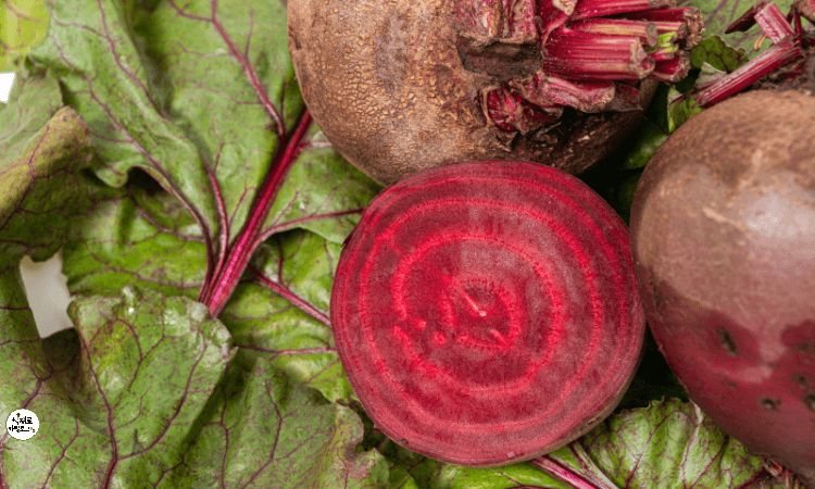 반쪽으로-잘린-비트와-비트잎이-함께-놓여져있다