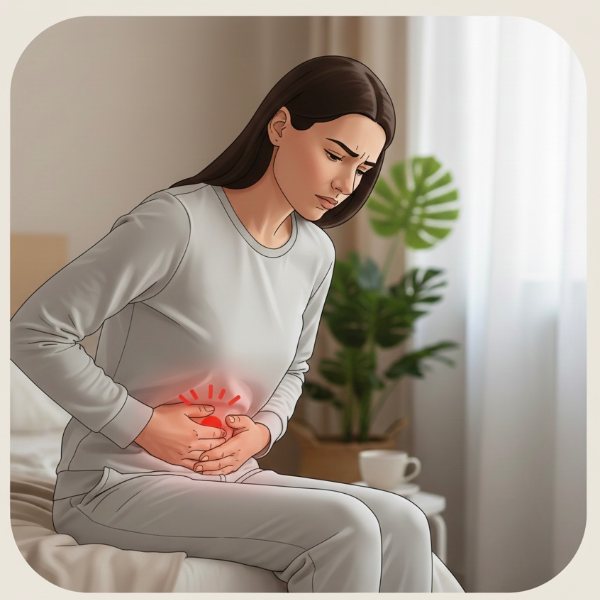 하복부, 골반 통증 증상으로 산부인과 검진이 필요한 여성의 모습