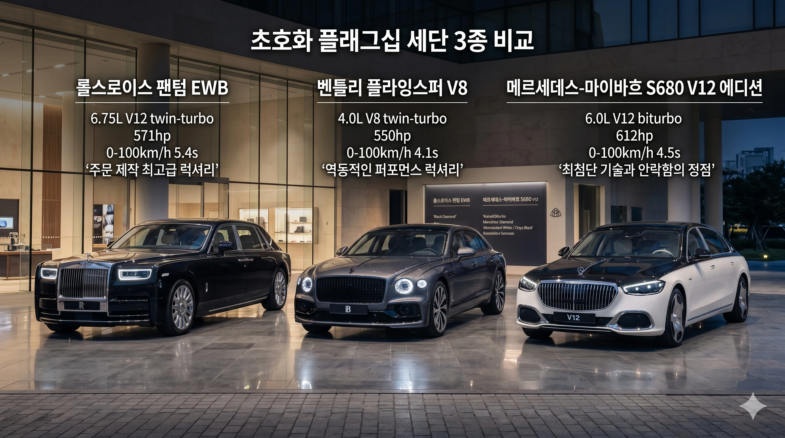AI로 만든 팬텀 EWB, 벤틀리 플라잉스퍼, 마이바흐 680 비교 이미지