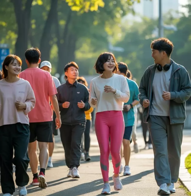 이야기하며 걷고 있는 사람들