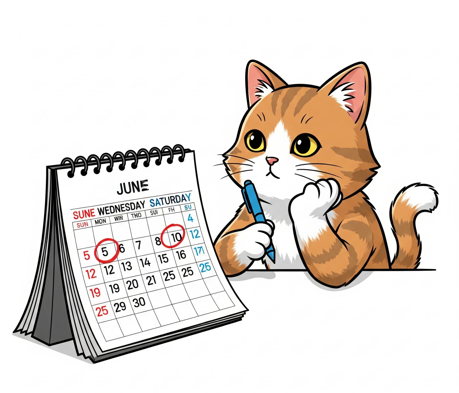 청소 루틴을 고민하는 고양이 그림, Illustration of a cat pondering its cleaning routine