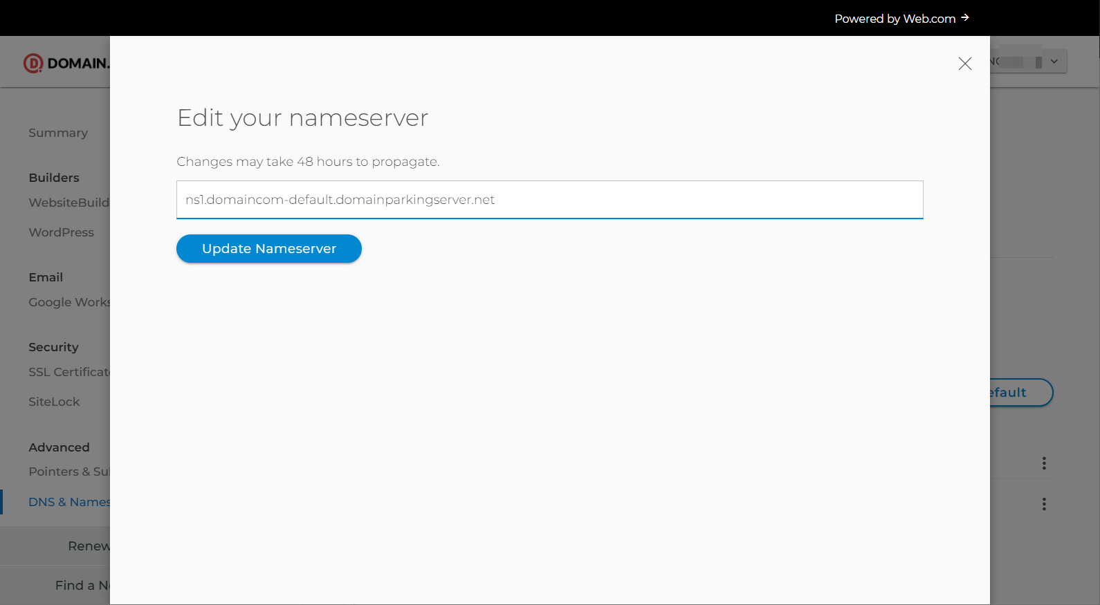 Domain.com 도메인의 네임서버 변경 방법