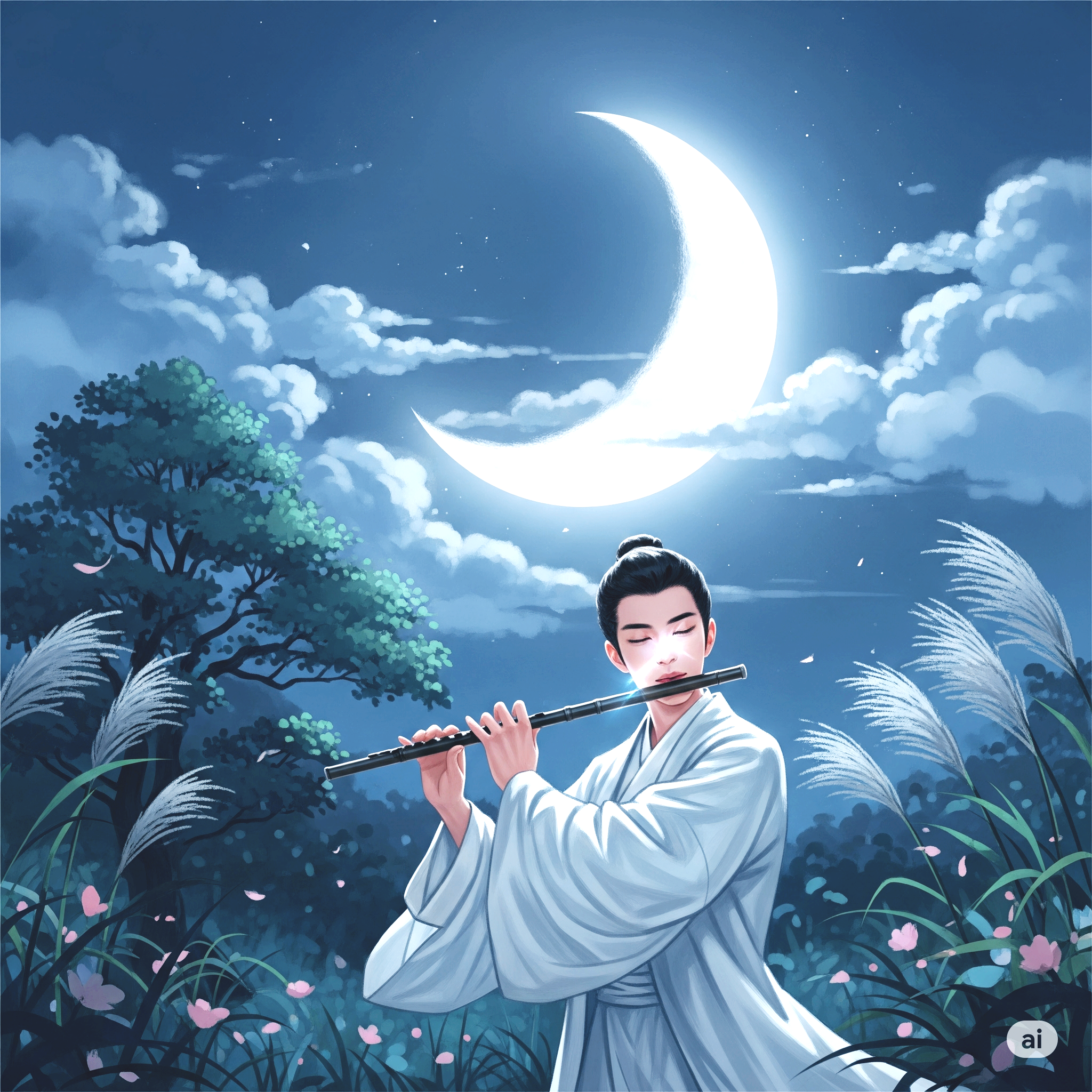 달빛 아래 피리 부는 남자