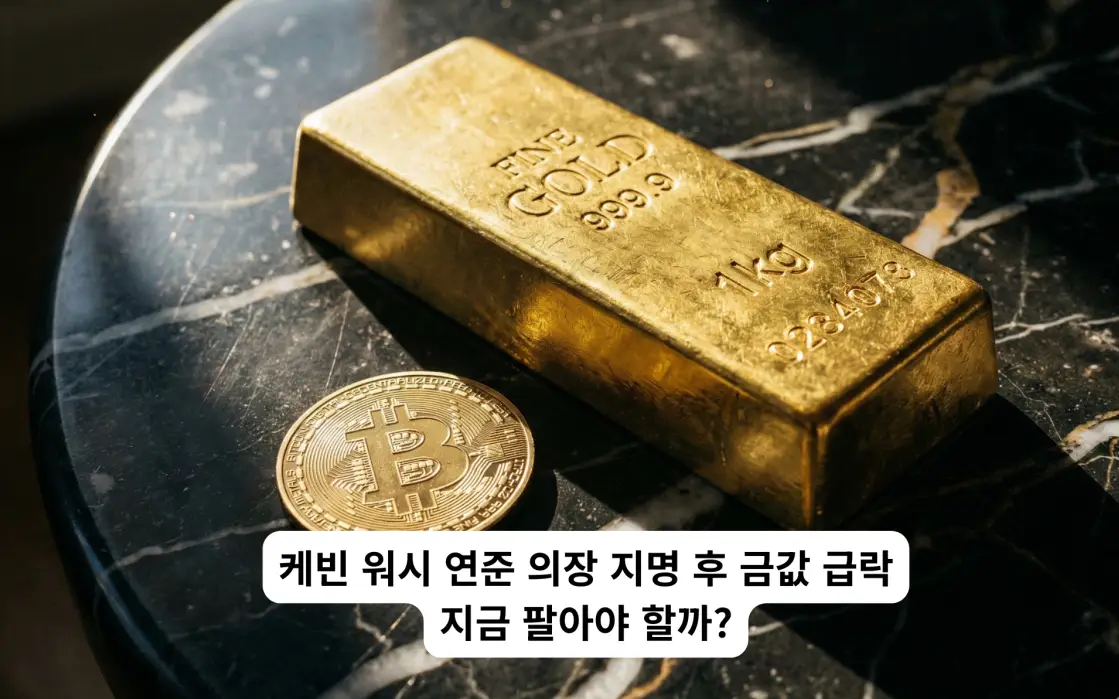 케빈 워시 지명 이후 금과 비트코인 투자 전략과 관련된 이미지로 금괴와 비트코인의 이미지