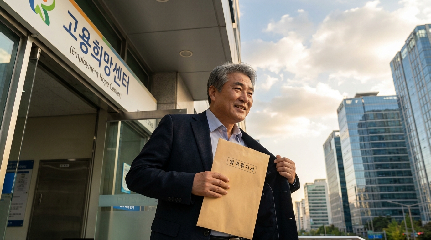 정년퇴직 후 실업급여 수급을 위해 고용센터를 방문한 한국인 남성