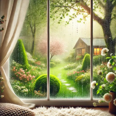 봄비-유리창-길-꽃