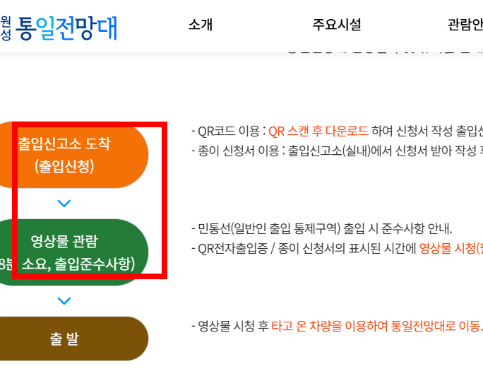 통일전망대 관람안내 및 출입신청
