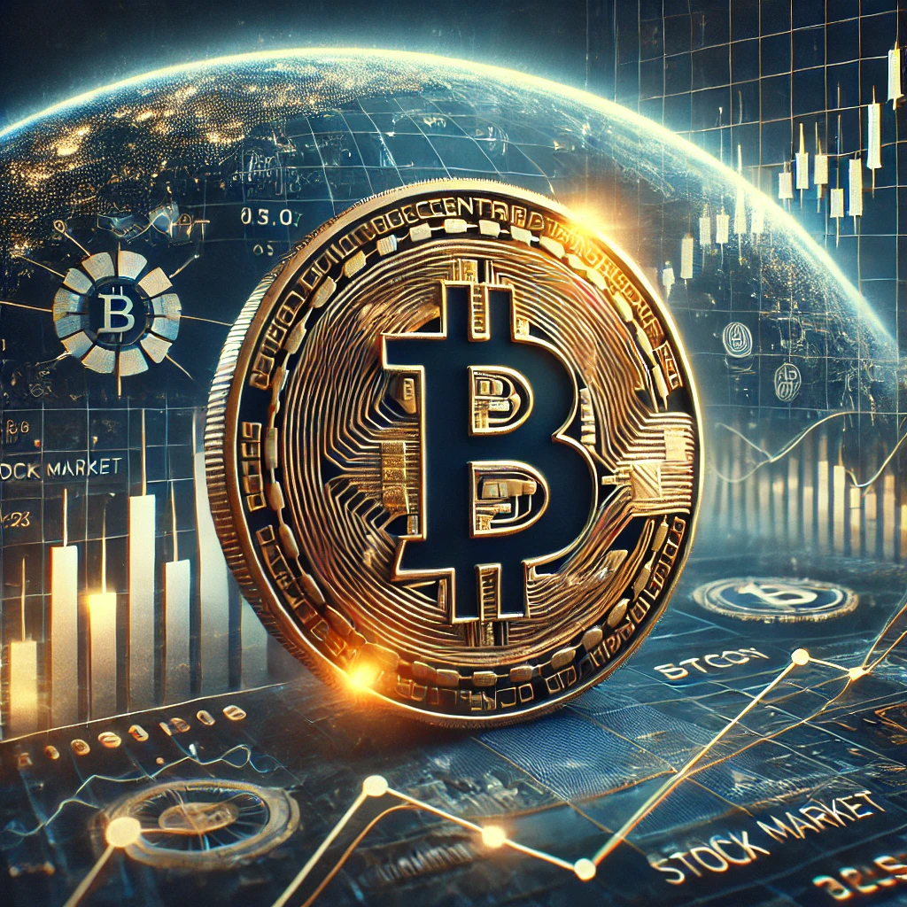 비트코인 로고와 ETF 가격 추세 그래프가 함께 표시된 이미지 - 암호화폐 ETF 투자 관련 시각 자료