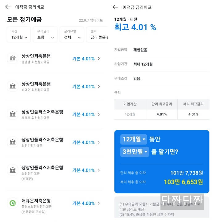 카카오페이 정기예금 금리비교