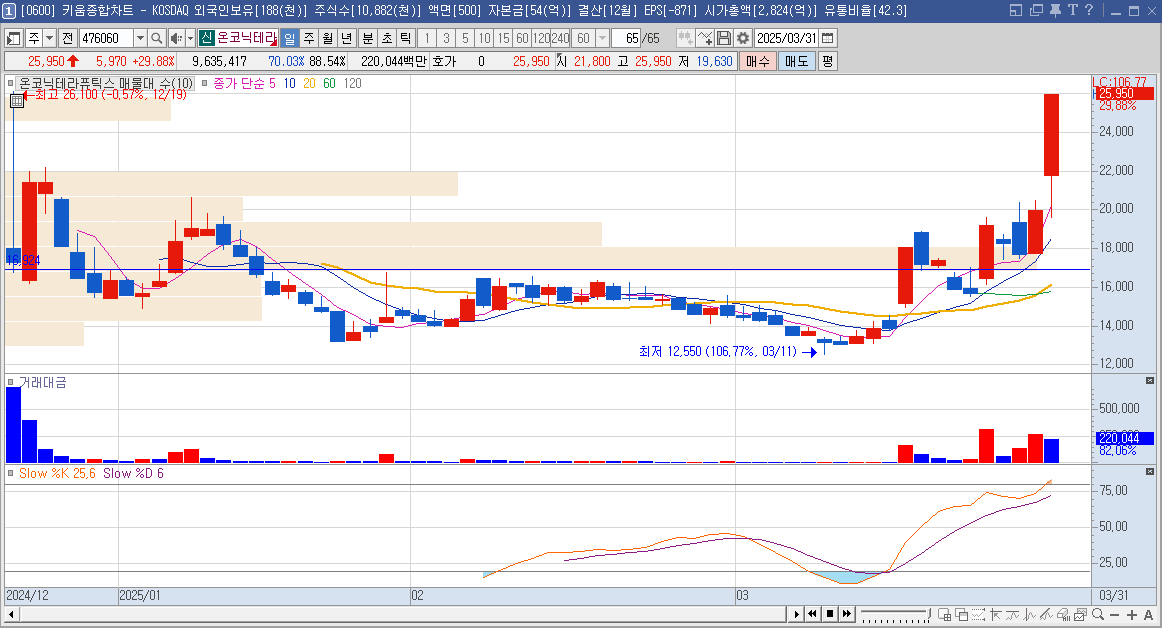 온코닉테라퓨틱스 주가 일봉 차트